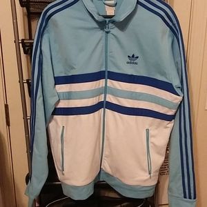 BABY BLUE/WHITE SOFT POLY ADIDAS JACKET LARGE